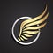 3d golden wing logo in silver circle