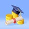 3D Graduation Cap and Diploma with Cash Money