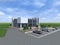 3d graphics of a supermarket and parking. Modern office. 3d project of a modern building.