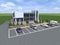 3d graphics of a supermarket and parking. Modern office. 3d project of a modern building.