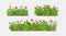 3d grass garden, park flowers set. Realistic spring clover or lavender field, green lawn, outdoor plants. Botanical