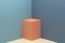 3D. Gray and pedestals orange abstract wall corner scene 3d. Empty pedestals for presentation. Minimalist 3D render