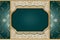 3d green gold arabic empty frame, ornate shape, fancy blank banner, elegant greeting card template, luxury arabesque design,