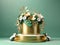 3D green and gold luxury Christmas presentation with jewel podium display on pastel green background