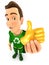 3d green hero holding golden thumb up icon