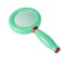 3d green magnifying glass icon isolated with clipping path. Render minimal loupe search icon for finding, reading