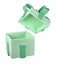 3d green open christmas gift box icon with pastel ribbon bow isolated with clipping path. Render modern holiday