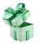 3d green open christmas gift box icon with pastel ribbon bow isolated with clipping path. Render modern holiday