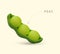 3D green pea pod in cartoon style. Bean culture, legume. Natural fresh ingredient for dishes