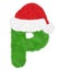3D â€œGreen wool fur feather letterâ€ creative decorative with Red Christmas hat, Character P isolated in white background