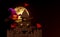 3d halloween pumpkin holiday party with haunted castle, full moon, Scared Jack O Lantern and candle light in pumpkin flying,