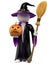 3D halloween white people. Witch with a pumpkin