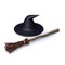 3d Halloween witches hat and broomstick