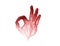 3d hand red blood veins, aorta and capillary knit tangled with hand symbol form ok on white background. Used in medical anatomy.