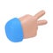 3d hand victory icon illustration. Two fingers social icon. Cartoon character hand gesture. Business success clip art