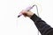 3d handle pen in man`s hand on white background. 3d paintings and figures with their own hands. teaching children new technolog