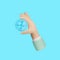 3d hands holding water molecule or atom for science isolated on blue background. Abstract structure chemical, liquid bubble, 3d