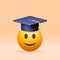 3D Happy Smiling Emoticon in Graduate Cap