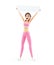 3d happy sporty woman raising up placard