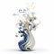 3d Harmony Porcelain Elegant Sculpture With Blue And White Swirls And Flowers