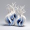 3d Harmony Porcelain Vases: Surreal Sculpture In White And Blue