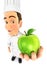 3d head chef holding fresh apple