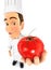 3d head chef holding a fresh tomato