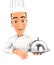 3d head chef holding restaurant cloche