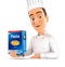 3d head chef presenting pack of pasta