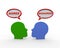 3d heads with agree disagree speech bubble