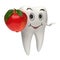 3d healthy white tooth giving a red apple