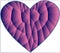 3D heart. Assembled from convex purple parts. Purple duvet.