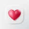 3d heart button. Love shape icon. Valentine day or Mother day decoration. Cute 3d heart. Vector