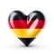 3D heart-shaped Germany flag, isolated on a white background, serves as a powerful symbol of British patriotism