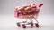 3d hearts in market trolley on a pristine white background, symbolizing love, health, and affection in three dimensions