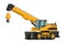 3d heavy machinery with yellow telescopic crane wheels on white background