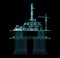 3d hologram of offshore oil platform of particles