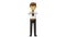 3D human character. Cartoon businessman is waiting for someone. He glances nervously at his watch.