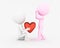 3d human giving heart to his lover on white background