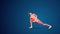 3D human Parivrtta Baddha Parsvakonasana or Revolved Side Angle yoga pose on blue background