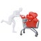 The 3d Human Is Pushing the Heart Shopping Cart Energetically. 3d Shopping Concept