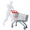 The 3d Human Is Pushing the Shopping Cart Energetically. 3d Shopping Concept