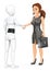 3D Humanoid robot shaking hand with a business woman