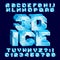3D Ice alphabet font. Frozen letters and numbers.