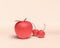 3d Icon, apple and cherry, monochrome red fruit, flat color, 3d Rendering, healthy food