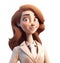 3D icon avatar business woman illustration of smiling happy girl. Cartoon close up portrait of standing teenager girl on isolated