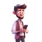 3D icon avatar cartoon hipster character, stylish smiling Jew man with beard with phone, people close up portrait on isolated on