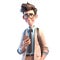3D icon avatar cartoon hipster character, stylish smiling man with beard with phone, people close up portrait on isolated on