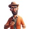 3D icon avatar cartoon hipster character, stylish smiling man with beard with phone, people close up portrait on isolated on