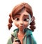 3D icon avatar woman illustration of smiling happy girl with phone. Cartoon close up people portrait of standing teenager on